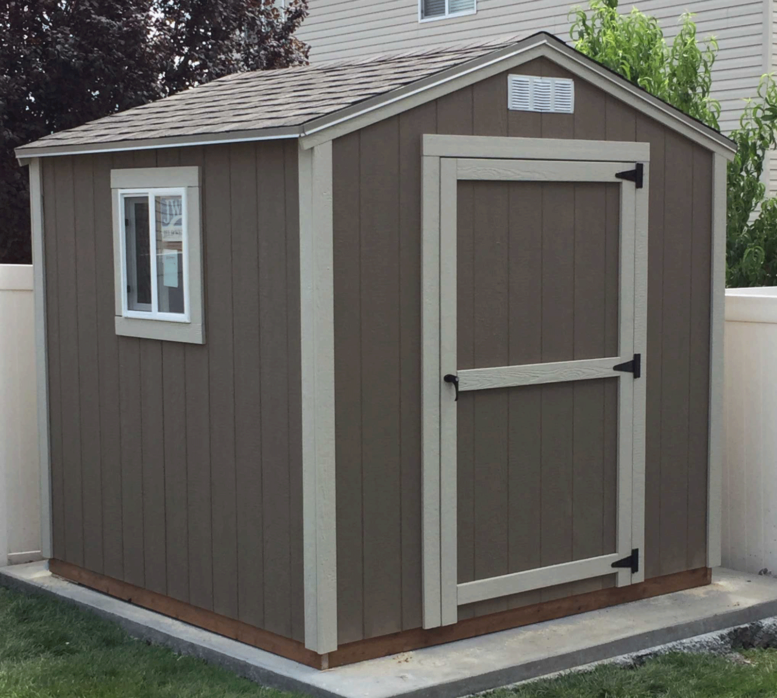 An 8 foot by 10 foot Standard Apex Shed with a 24 inch by 24 inch window
