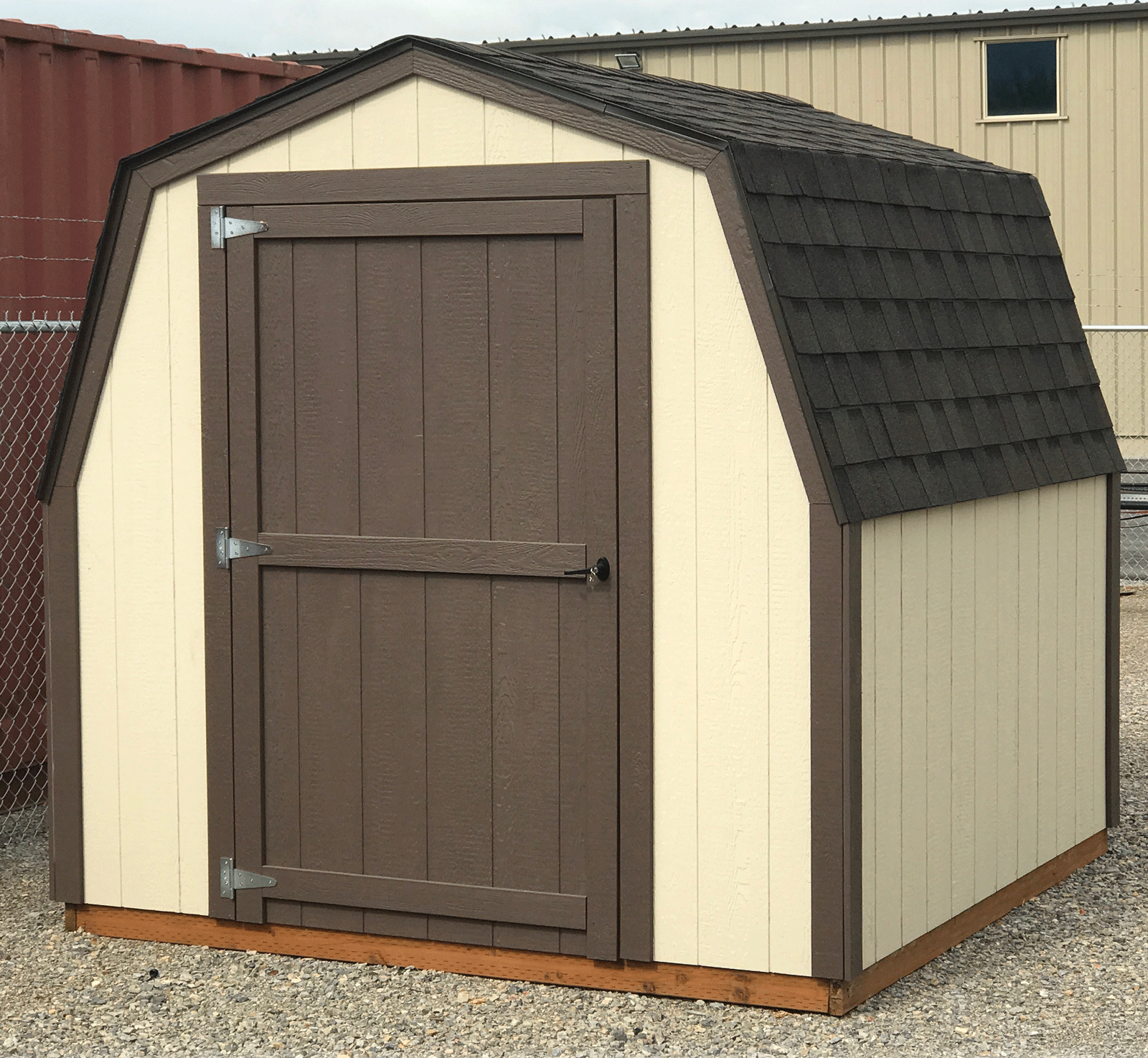 An 8 foot by 8 foot Mini Barn Style Shed