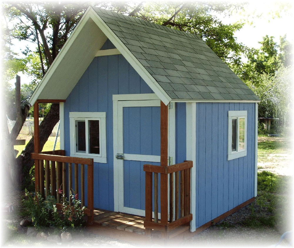 An 8 foot by 10 foot Clubhouse Playhouse with 2 foot  porch and railing