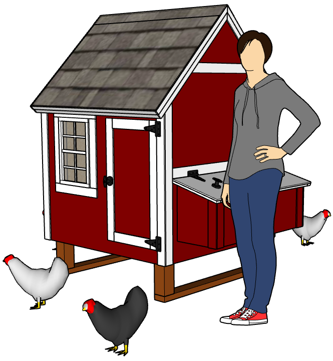Medium Hen Hut with Woman and Chickens